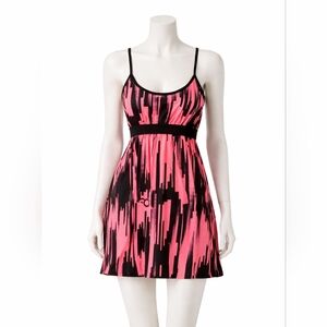 Y2K Fox Racing Women’s Dress Sz. S Pink Black Abstract Print Spaghetti Strap #G1
